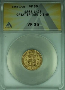 1865 Great Britain Die 45 1/2 Sovereign ANACS VF-35 - Picture 1 of 2