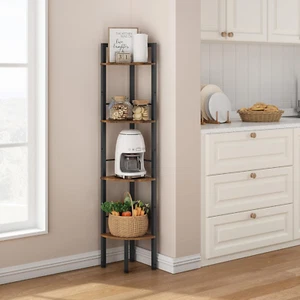 Tall Corner Book Shelf 4 Tier 53" Industrial Corner Ladder Shelves, Multipurpose - Picture 1 of 9