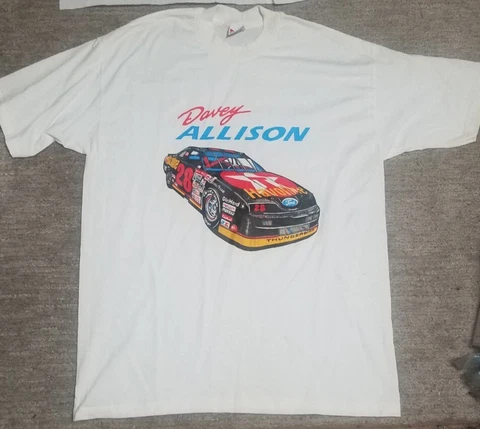 VINTAGE 90'S DAVEY ALLISON NASCAR RACING T SHIRT SIZE LARGE SPA SPORTSWEAR WHITE Cover
