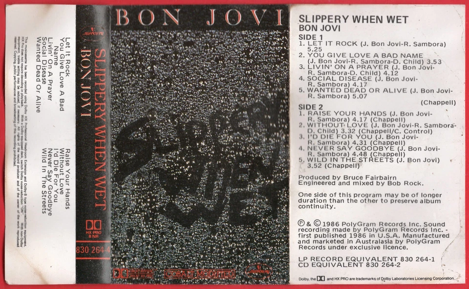 1986 MUSIC AUDIO CASSETTE TAPE - [ALBUM: SLIPPERY WHEN WET] GROUP: BON JOVI - Image 1 of 4