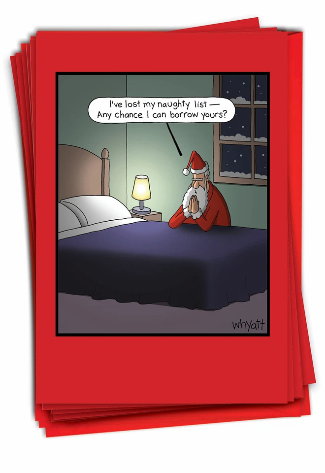 B2487XSG Juego de 12 Tarjetas/Sobres de Navidad Divertidos Únicos Lista Traviesa Foto 1 de 4