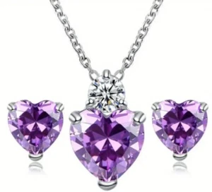 Funkelnde funkelnde Teen Zirkonia Herzform Ohrstecker Halskette Set  - Bild 1 von 2