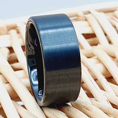 Anillo de Boda de Tungsteno Cepillado de 9mm para Hombres, Anillo de Compromiso de Corte de Tubo Grabado Foto 1 de 4