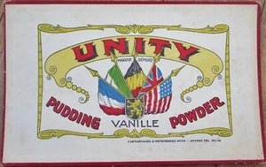 Insegna Pubblicitaria Francese Unity Vanilla Pudding Powder 1915 Tema WWI, Belgio - Foto 1 di 1