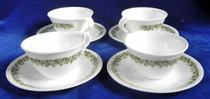 4 Corelle Livingware "Spring Blossom" Cups + Saucers, Green, Corning USA Exc. - Picture 1 of 12
