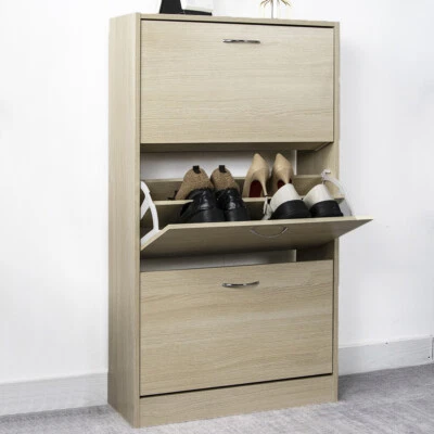 Scarpiera 3 Ante Ripiani Doppia Profondità con Maniglia Colore Olmo 63x24x115cm - Immagine 1 di 4