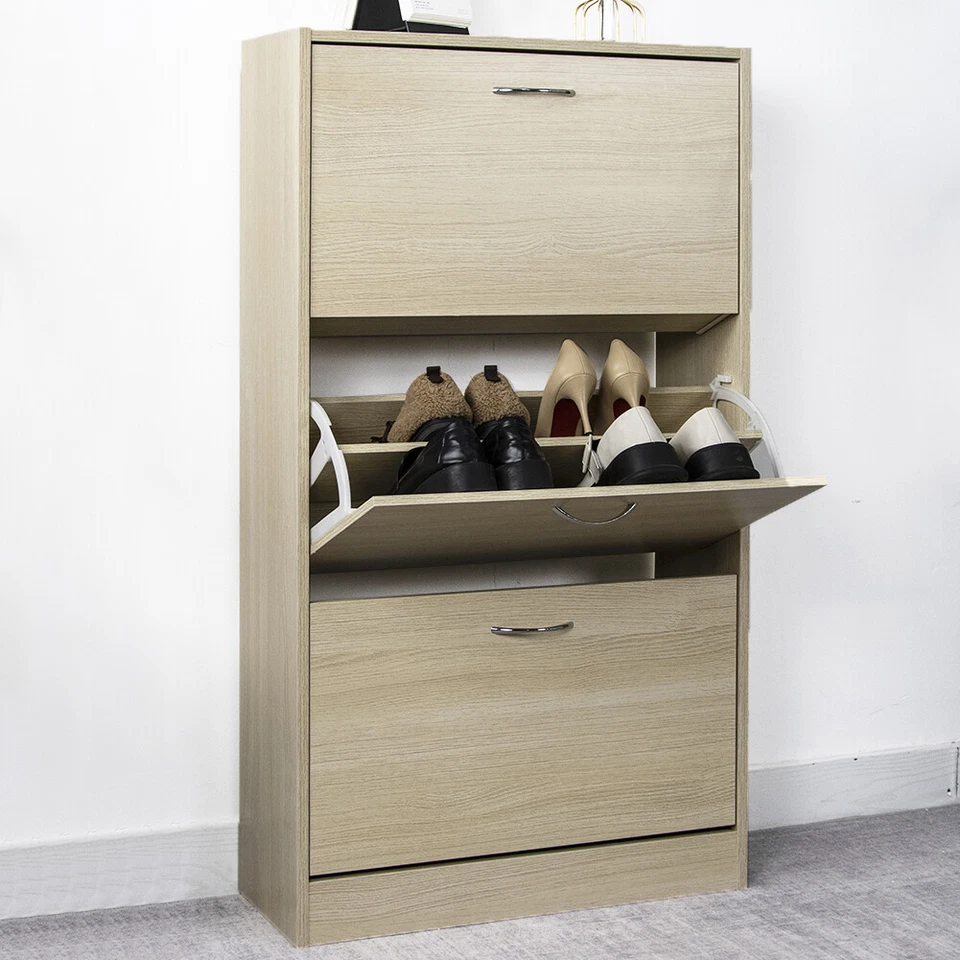 Scarpiera 3 Ante Ripiani Doppia Profondità con Maniglia Colore Olmo 63x24x115cm - Immagine 1 di 4