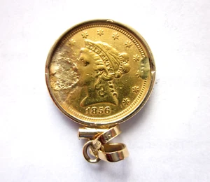 1856 LIBERTY HEAD $2.5 QUARTER DOLLAR GOLD JEWELRY PIECE IN GOLD BEZEL W/ LOOP - Picture 1 of 2