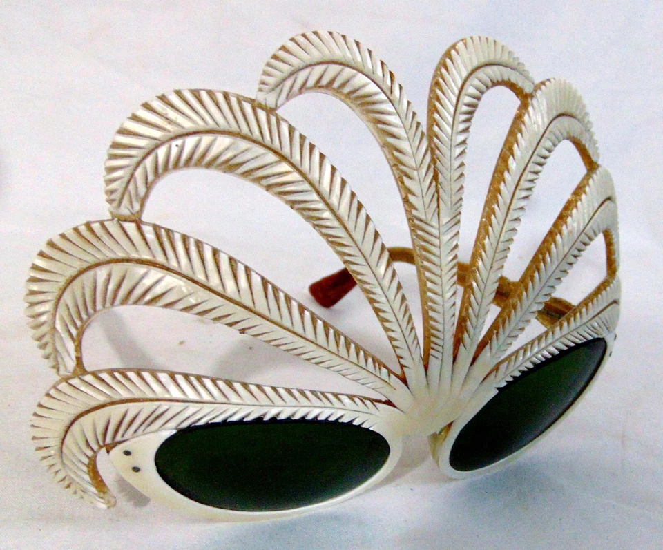 50's French Couture Pearls Masquerade Feather Plume Sunglasses Glasses Frames - Image 1 of 4