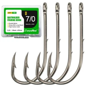 100 pièces hameçons de pêche à tige longue hameçons de pêche porte-appâts en acier à haute teneur en carbone argent - Photo 1 sur 11