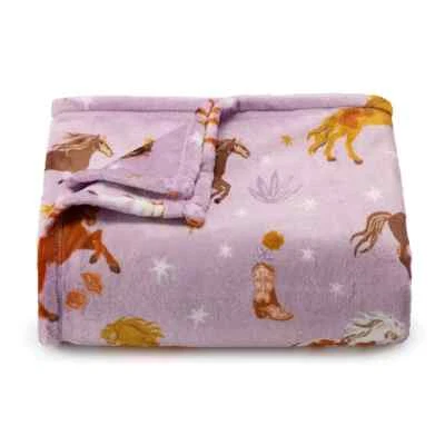 The Big One Western Roundup Horses Purple Plush Fleece Throw Blanket 5x6 feet - Image 1 of 4