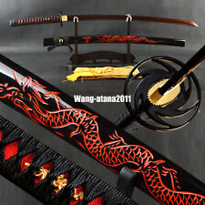 40'' Red Dragon Damascus Folded Steel Katana Japanese Samurai Razor Sharp Sword 