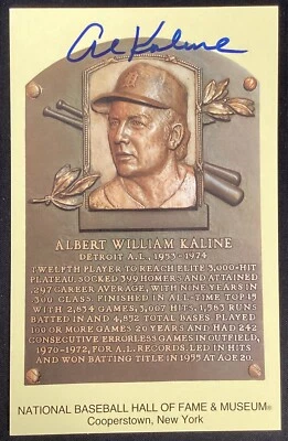 Al Kaline Signed Gold HOF Plaque Postcard Yellow Tigers Autograph 3000 Hit JSA - Image 1 of 3