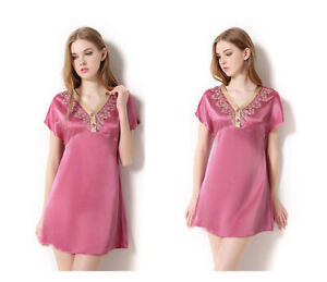 Women's 100% Pure Silk Chemise Nightwear Silk Sleepwear Gown XS S M