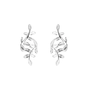 Sterling Silver No Piercing Leaves Earrings Clip On Wrap Cuff Earrings - Picture 1 of 13