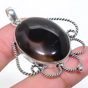 Ágata Rayada Gema Hecho a Mano 925 Plata de Ley Joyería Colgante 5.3cm - Imagen 1 de 5