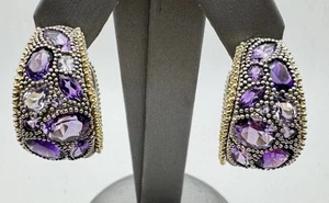 Bellissimi orecchini a cerchio LAGOS CAVIAR bicolore oro 18k argento sterling ametista - Foto 1 di 13