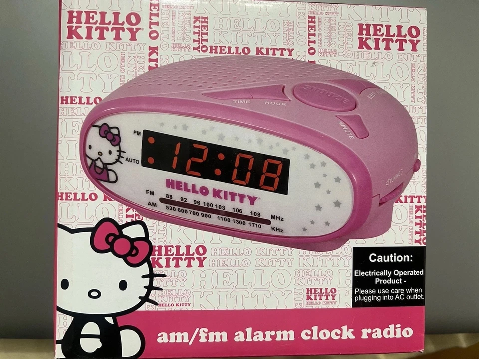 Hello Kitty KT2051B Clock  Radio AM/FM Pink White NEW - Image 1 of 1