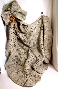 Handmade Oatmeal Heather Crocheted Granny Square Afghan/Blanket Ruffle Edge- 48" - Picture 1 of 6