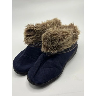 Isotoner Womens Slippers Booties Navy Blue Faux Fur Lined Size 6.5 7 - Image 1 of 4