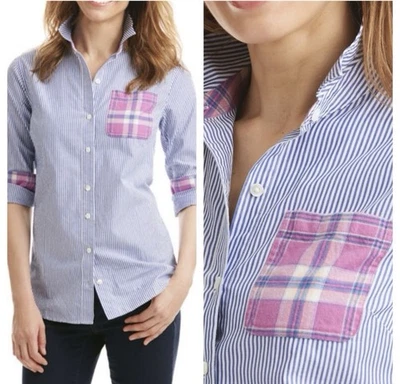 Camisa feminina descontraída com botões Vineyard Vines tamanho 10 colorida manga longa escritório - Imagem 1 de 4
