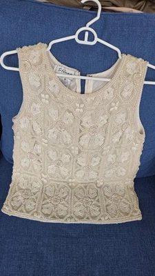 Top Sin Mangas Cremallera Pesado Blanco/Marfil Cuentas Cóctel Vacaciones Pequeño Foto 1 de 4