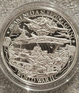 1 oz .999 Silver World War 2 Awakened A Sleeping Giant Pearl Harbor Patriot - Picture 1 of 8