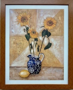 Shelley Maker Hely "Sunflower Court" FRAMED Art Floral Lemon Still Life NEW - Picture 1 of 3