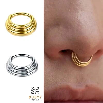 Triple Stacked Septum Ring | Layered Nose Clicker - Image 1 of 4