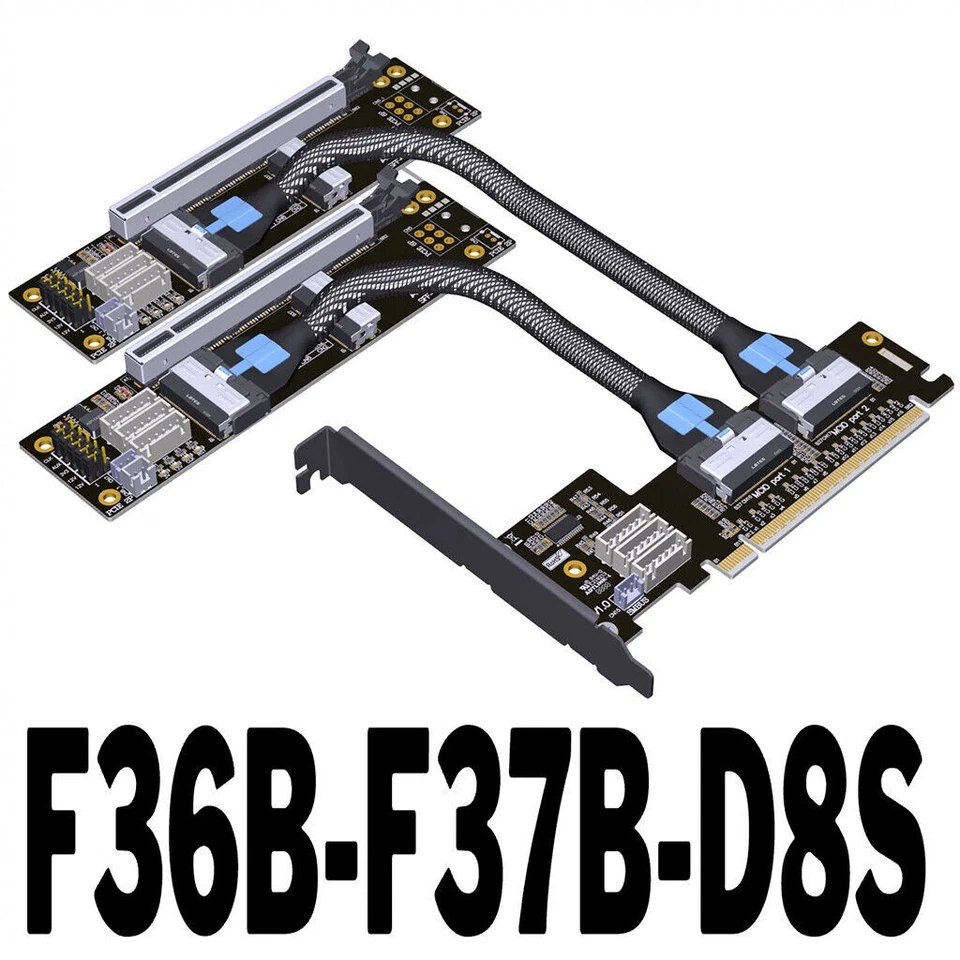 Placa de vídeo ADT-Link PCIe 4.0 x16 MCIO extensão dividida cabo riser GEN4 PCI-E - Imagem 1 de 4