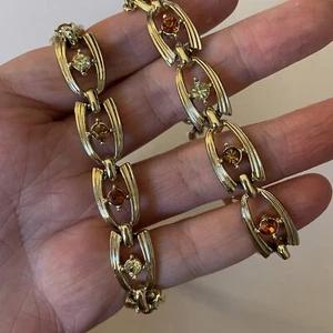 Vtg Signed Coro Gold Tone Linked Necklace/Bracelet Set Colors of Topaz - Picture 1 of 4