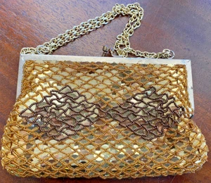 VINTAGE La Regale Gold & Bronze Beaded Evening Purse Shoulder Bag Gold Tone - Picture 1 of 17