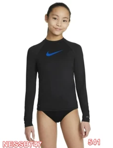 Nike Swim Swoosh Long Sleeve Hydroguard Kids Swim Top Swimsuit Black L - Picture 1 of 6