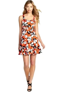 CeCe Cynthia Steffe Minikleid mit Blumenmuster Gr. 4 hellorange - rot Herzausschnitt ausgestellt - Bild 1 von 4