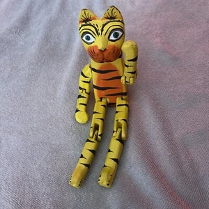 Vintage Hand Carved and Painted Folk Art Orange N Yellow  Striped Cat 11” - Picture 1 of 5