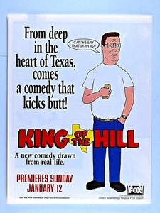 KING OF THE HILL 1997 Premier First Episode Vintage Original Print Ad 8.5 x 11" - Imagen 1 de 2
