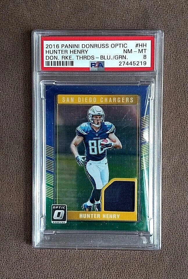 2016 Optic Hunter Henry Blue Green Rookie Material Patch PSA Graded 8 NM-MT - Image 1 of 2