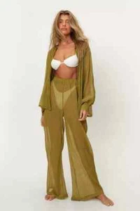 Nasty Gal - Plisse Wide Leg Beach Trouser - Khaki - Size 10 - BNWT - RRP £49.00 - Picture 1 of 13