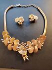 Marcel Boucher Fan Necklace And Earrings, Rhinestones, Gold Tone