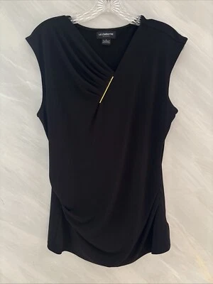 Blusa Liz Claiborne Career L negra sin mangas con acento dorado y lados apresurados Foto 1 de 4