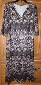 NEW IN PACKAGE WOMENS SIZE L FITS LIKE MEDIUM BROWN MIDI DRESS V-NECK 3/4 SLEEVE - Picture 1 of 4