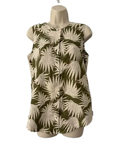 Blusa Top TAHARI 100% Lino Tropical Estampado Palma Botón Frontal Sin Mangas S - Imagen 1 de 6