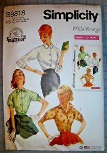 Simplicity 9818 Miss/Women Retro Vintage 1950's Blouse, Shirt Top Sewing Pattern - Picture 1 of 4