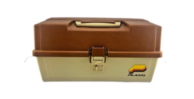 VTG Plano 3-Tray Tackle Box Beige/Brown With Dividers USA Made Fishing Storage - Image 1 of 4