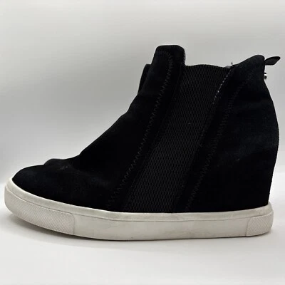 Steve Madden Mujer Talla 8.5 M Negro Gamuza Oculta Cuña Parte Superior Alta Tenis Zapatos Foto 1 de 4