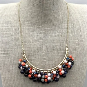 The Limited Necklace Colorful Cluster Beaded Bib Pendant Gold Tone Chain 16 Inch - Picture 1 of 10