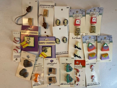La Mode, JHB & Sue Dreamer Hand Painted Buttons Lot of 16 Pairs Purse Baseball - Image 1 of 3
