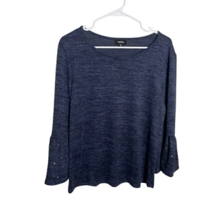 Tacera Blouse Women's Petite Medium Navy Blue Fleece 3/4 Sleeve Rhinestone Top - Picture 1 of 8