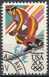 USA gestempelt Rundstempel Airmail Sport Olympia 1984 Ski Abfahrt Winter / 7693