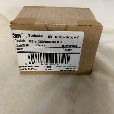 Qty (1000) 3M Scotchlok Female Disconnect Flag, High Temp  MU14-250DFHT/FLAGK - Image 1 of 4